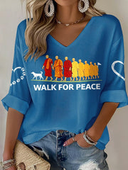 Women's Walk For Peace Monks With Aloka Dog Printed Waffle T-shirt