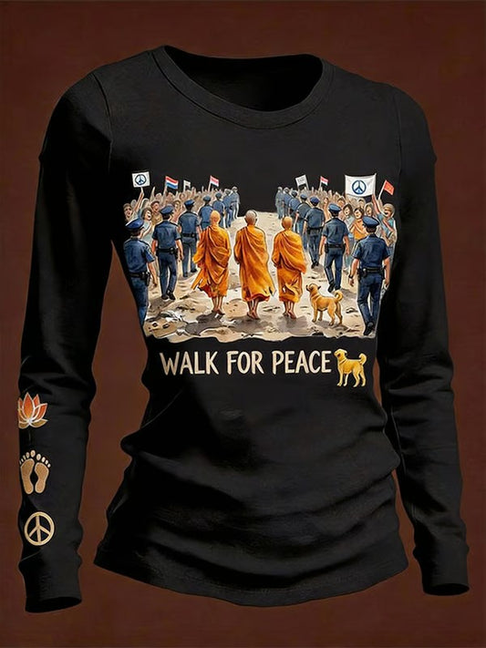 Women's Walk For Peace Printed Long Sleeve T-shirt