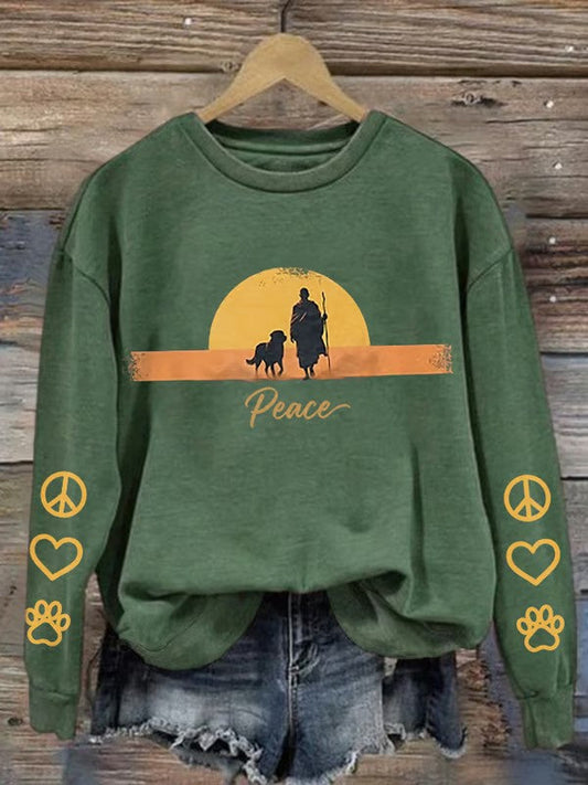 Women's Walk For Peace Monks With Aloka Dog Printed Sweatshirt