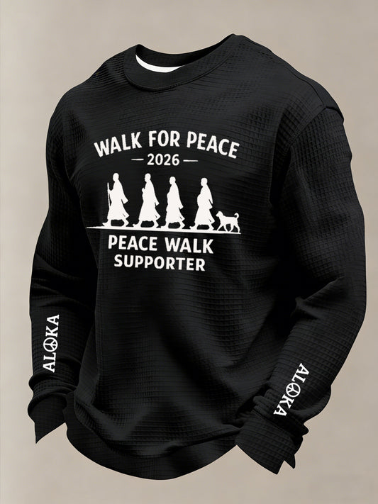 Men's Walk For Peace Peace Walk Supporter Printed Waffle Long Sleeve Sweatshirt