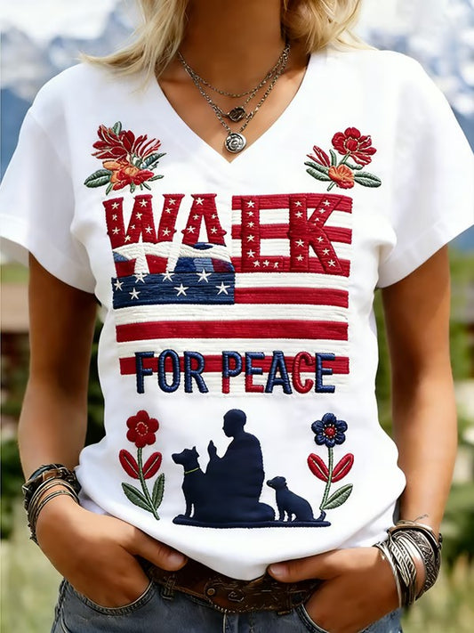 Women's Walk For Peace Printed V-neck T-shirt