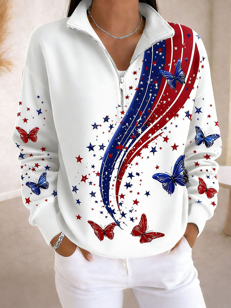 Women's - flag butterfly print zip-up sweatshirts