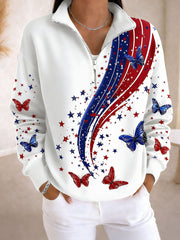 Women's - flag butterfly print zip-up sweatshirts