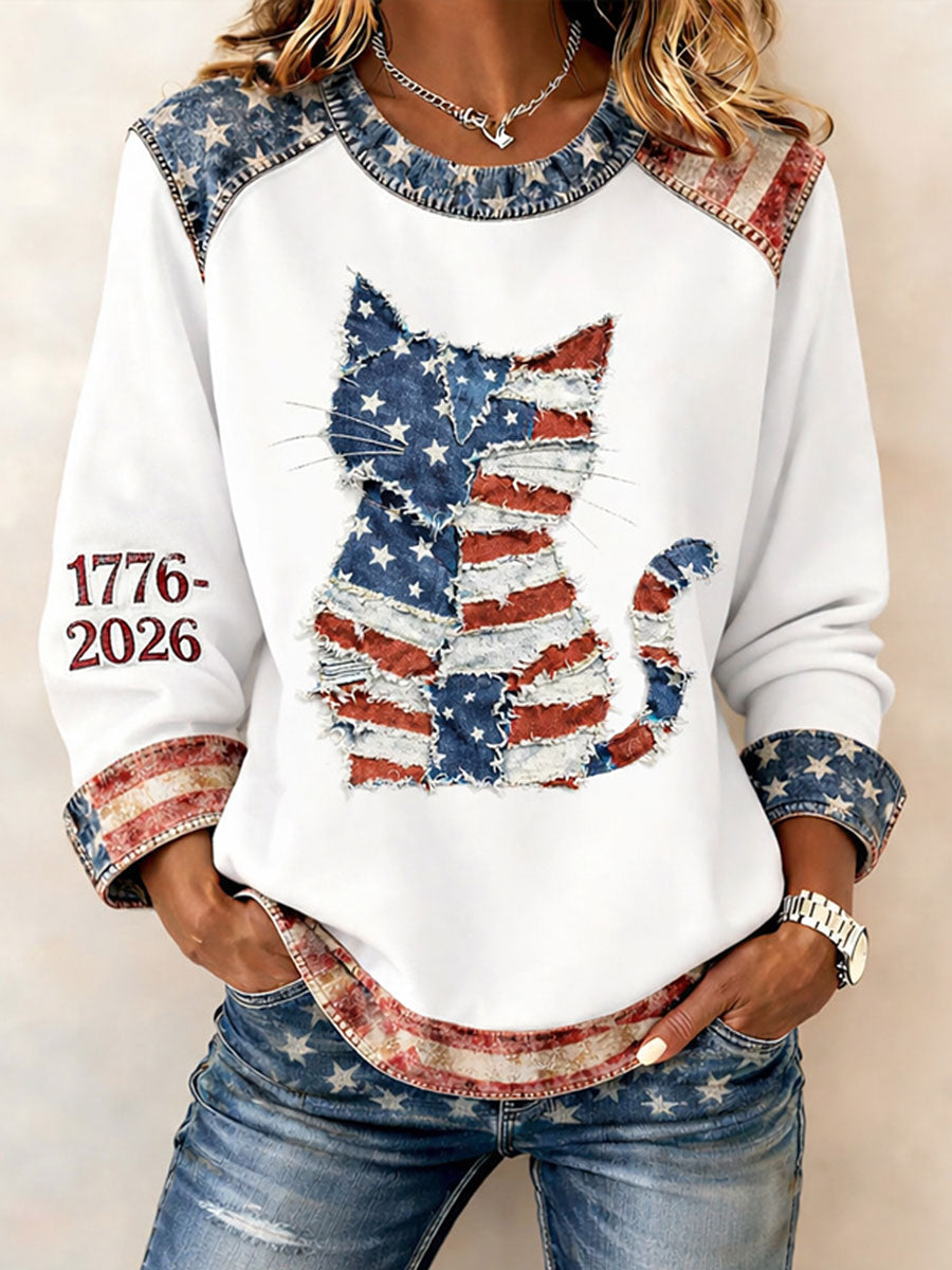 Women's - Flag Cat Print Sweatshirts