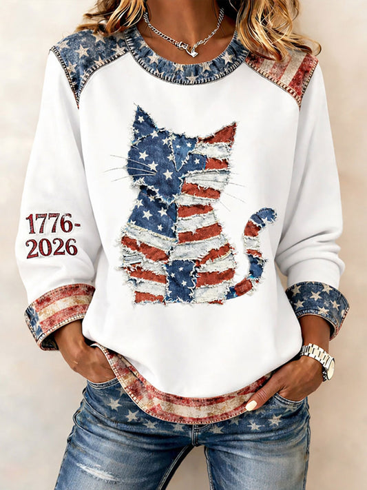 Women's - Flag Cat Print Sweatshirts