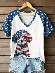 Women's - Flag Dog V-Neck T-Shirts
