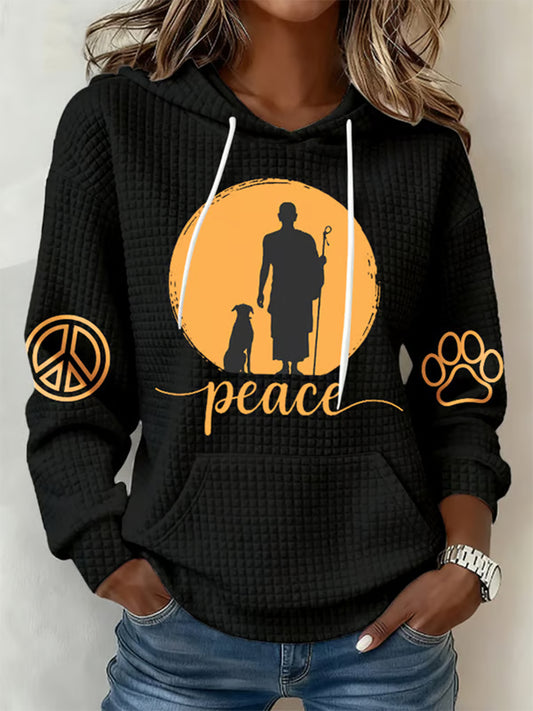 Women's Walk For Peace Print Large-sized Hooded Sweatshirt