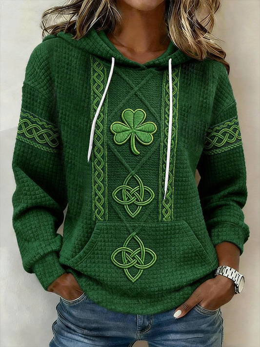 Women's St. Patrick's Day Shamrock Print Large-sized Hooded Sweatshirt