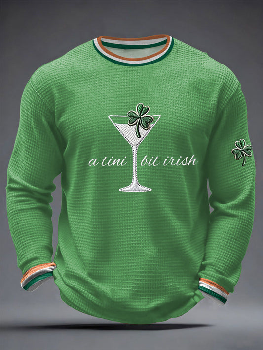Men's St. Patrick's Day A Tini Bit Irish Shamrock Art Waffle Long Sleeve T-Shirt