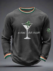Men's St. Patrick's Day A Tini Bit Irish Shamrock Art Waffle Long Sleeve T-Shirt