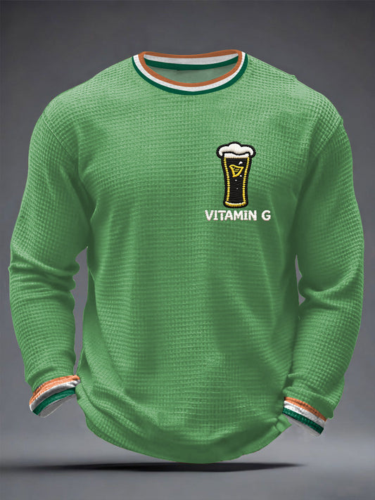 Men's St. Patrick's Day Vitamin G Shamrock Art Print Waffle Long Sleeve T-Shirt