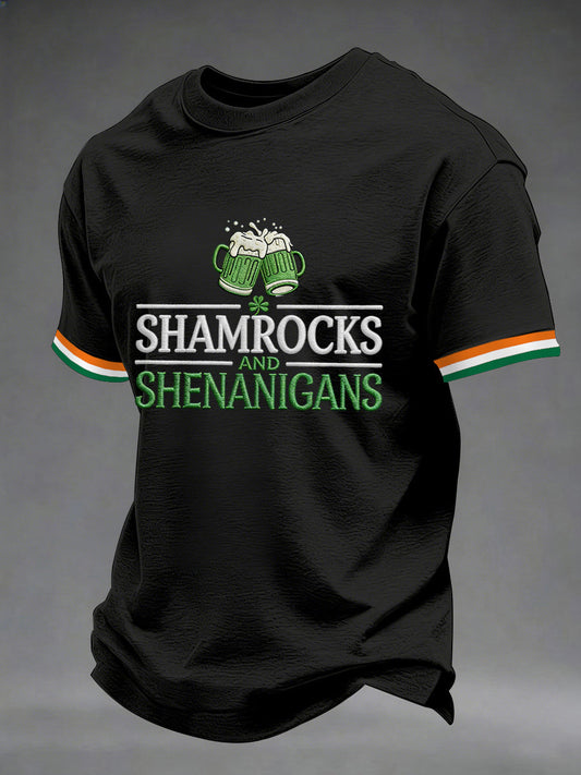 Men's Funny St. Patrick's Day Shamrocks And Shenanigans Print Casual Tee