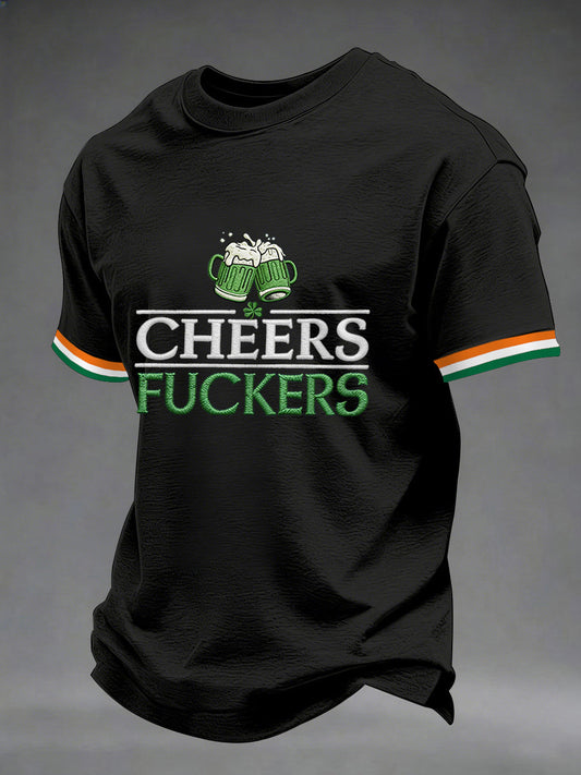 Men's Funny St. Patrick's Day Cheers F*ckers Green Beer Print Casual Tee