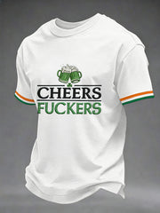 Men's Funny St. Patrick's Day Cheers F*ckers Green Beer Print Casual Tee