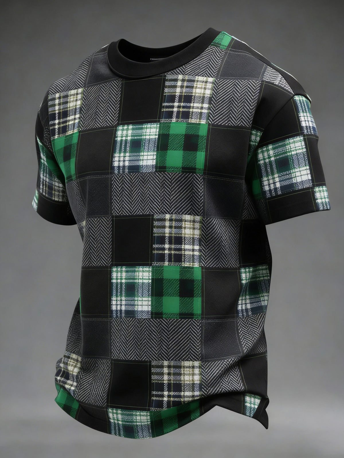 Men's St. Patrick's Day Tartan Patchwork Printed T-shirt