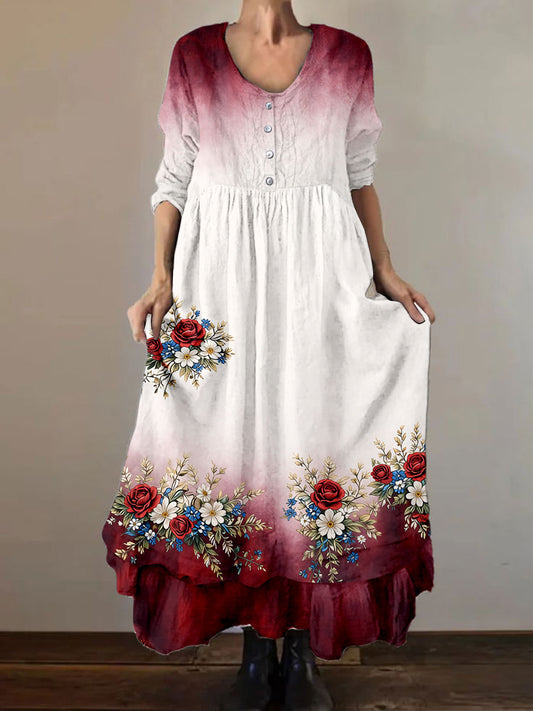 Women's Patriotic Floral Print Dress