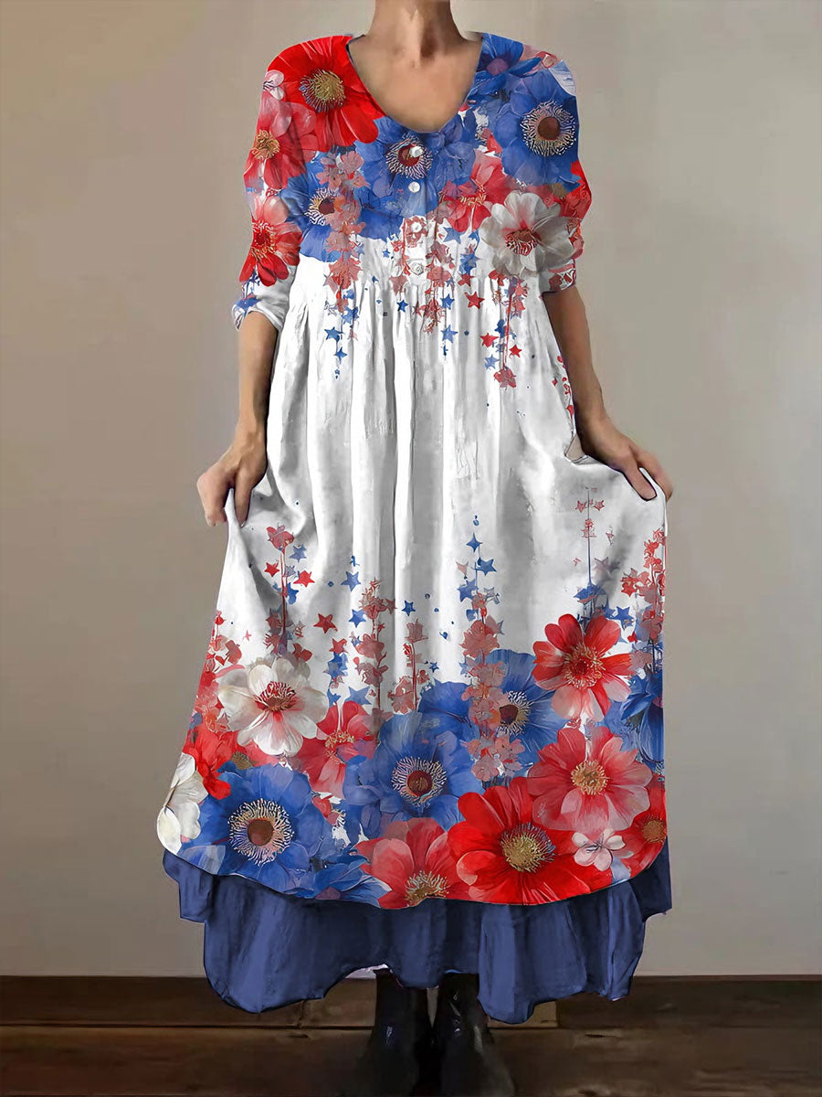 Women's Patriotic Floral Print Dress