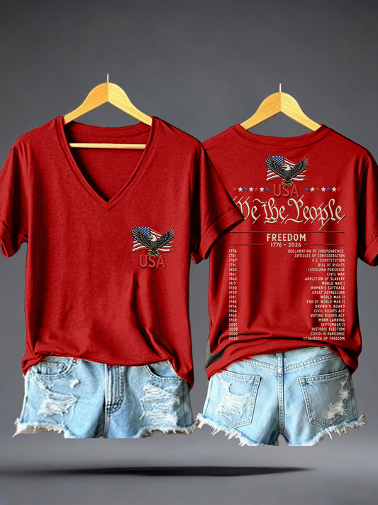 Women's USA 1776-2026 Print V-Neck T-Shirt