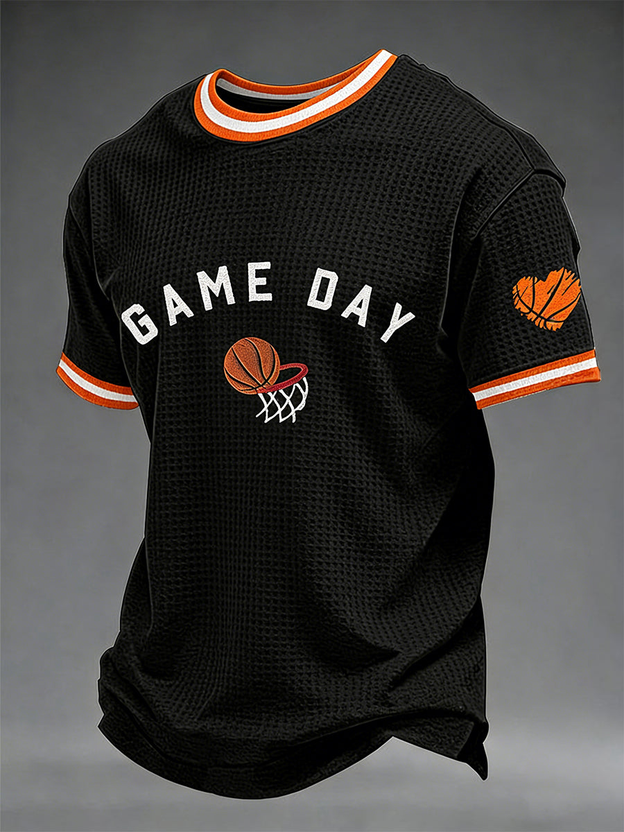 Men's Game Day Print March Madness Basketball Lovers Casual  Waffle Short Sleeve T-shirt