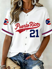 Women's Puerto Rico Baseball Print Casual Shirt