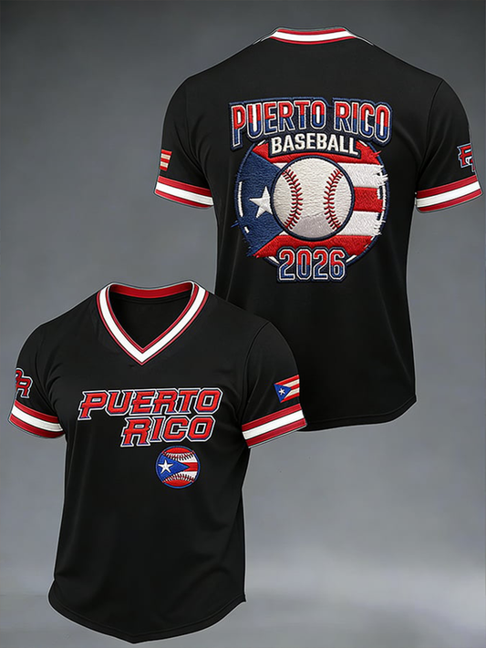 Men's Puerto Rico Baseball V-neck T-shirt