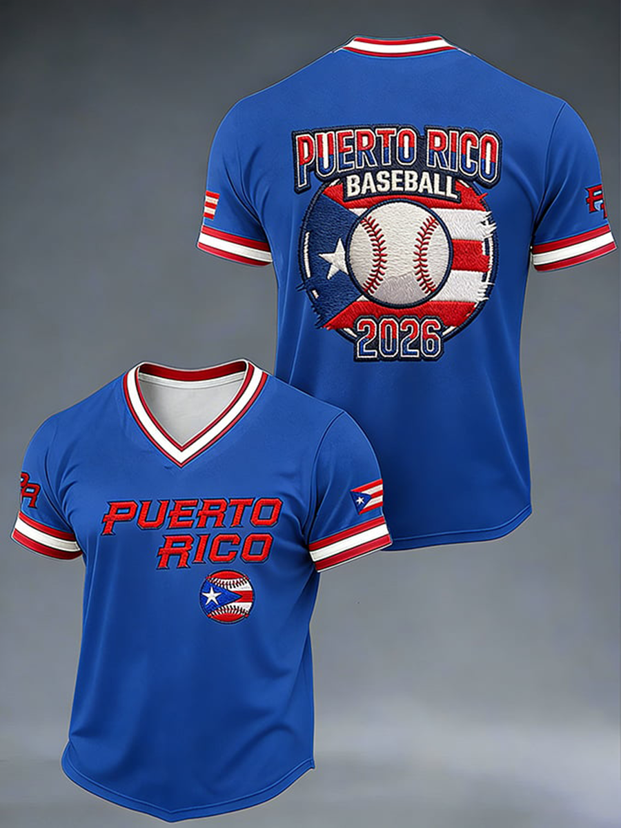 Men's Puerto Rico Baseball V-neck T-shirt
