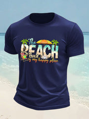 Men's Beach is My Happy Place imitation cotton short-sleeved T-shirt
