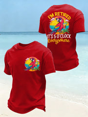 Men's Funny I'm Retired It's 5 O’clock Everywhere Parrot Print Casual Tee