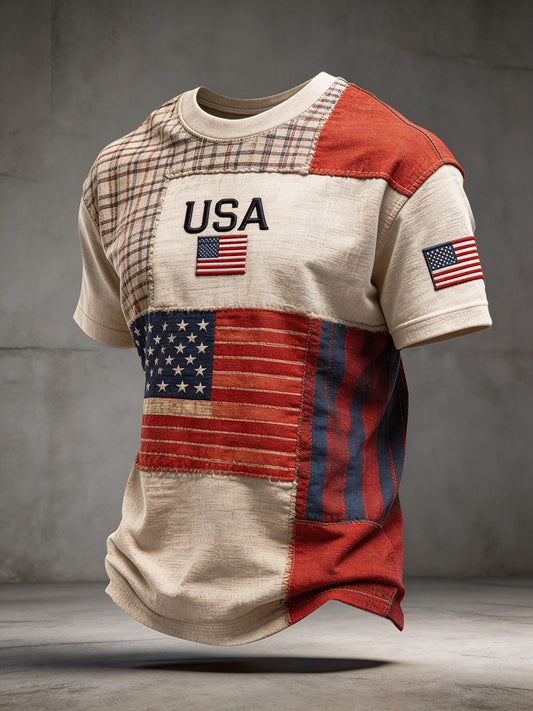 Men's USA Embroidery Pattern Vintage T-Shirt