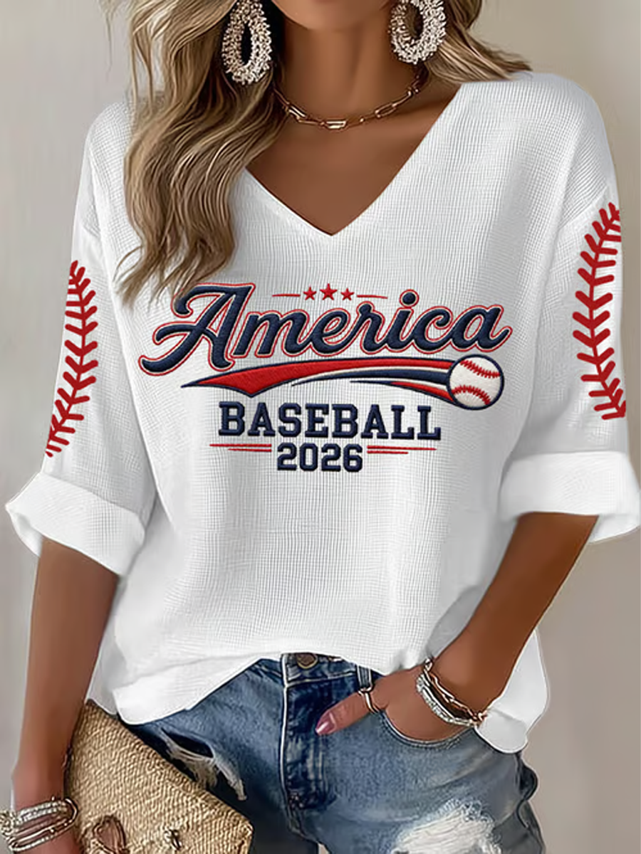 Women's Baseball Print Waffle T-shirt