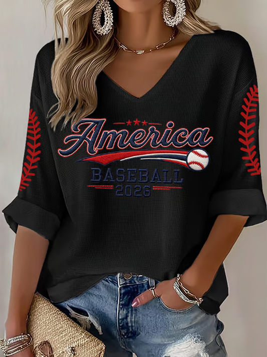 Women's Baseball Print Waffle T-shirt