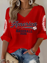 Women's Baseball Print Waffle T-shirt