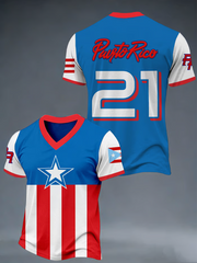 Men's Puerto Rico Baseball Printed V-neck T-shirt