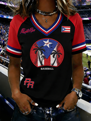 Women's Puerto Rico Baseball V-neck T-shirt