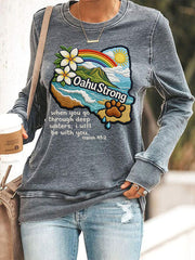 Women's Hawaii Flood Oahu Strong When You Go Through Deep Waters, I Will Be With You. Isaiah 43:2 Print Sweatshirt