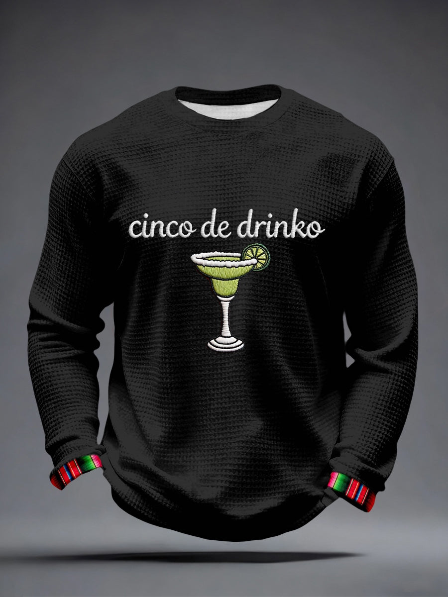 Men's Cinco de Drinko Embroidery Pattern Waffle T-Shirt