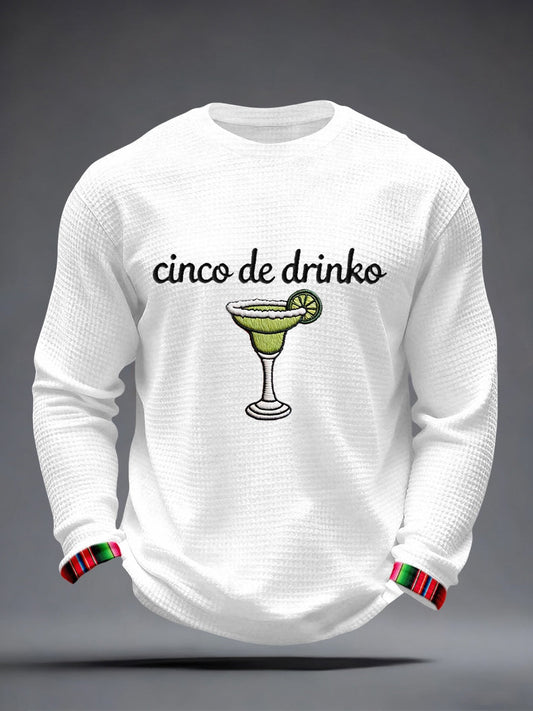 Men's Cinco de Drinko Embroidery Pattern Waffle T-Shirt