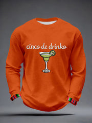 Men's Cinco de Drinko Embroidery Pattern Waffle T-Shirt