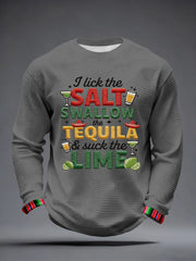 Men's I Lick the Salt Swallow the Tequila and Suck The LIME Embroidery Pattern Waffle T-Shirt