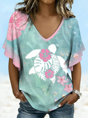 Women's Vacation Style Floral Art Printed T-shirt