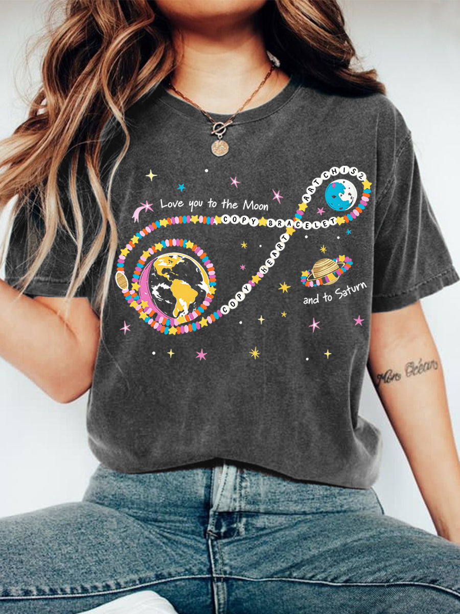 Women's  Love You To The Moon And To Saturn Artemis II Mission Print Casual Tee