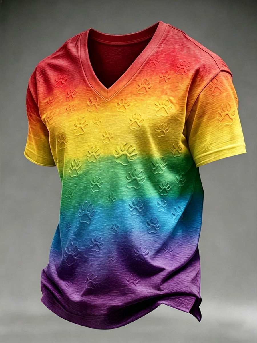 Men's Pride Month Rainbow Dog Paws Art  V-neck Short Sleeve T-Shirt