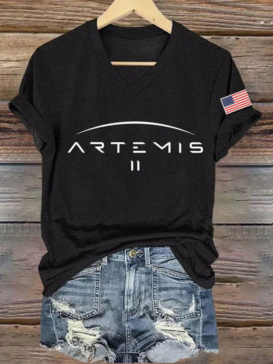 Women's Artemis II 2026 Print Casual V-Neck Tee
