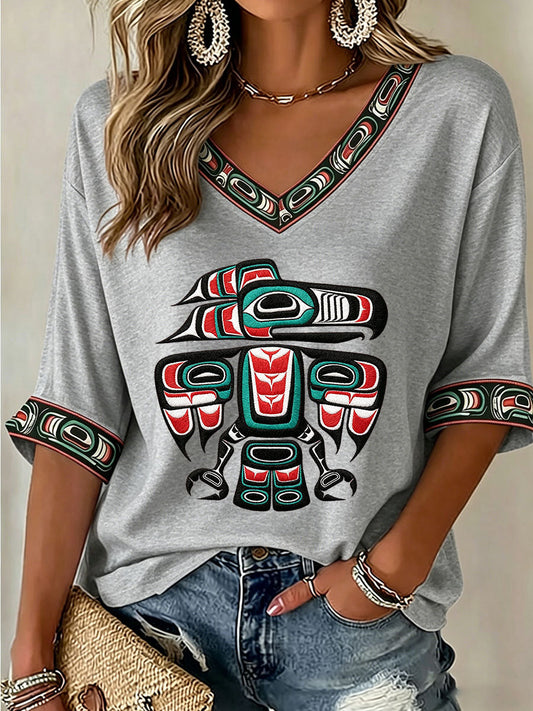 Women's Indigenous Print Casual T-Shirt