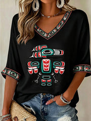Women's Indigenous Print Casual T-Shirt