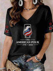 Women's The American Pour Rhinestone Pattern V-Neck T-Shirt