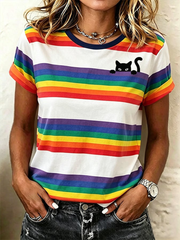 Women's Pride Month Cat Printed Short-sleeved T-shirt
