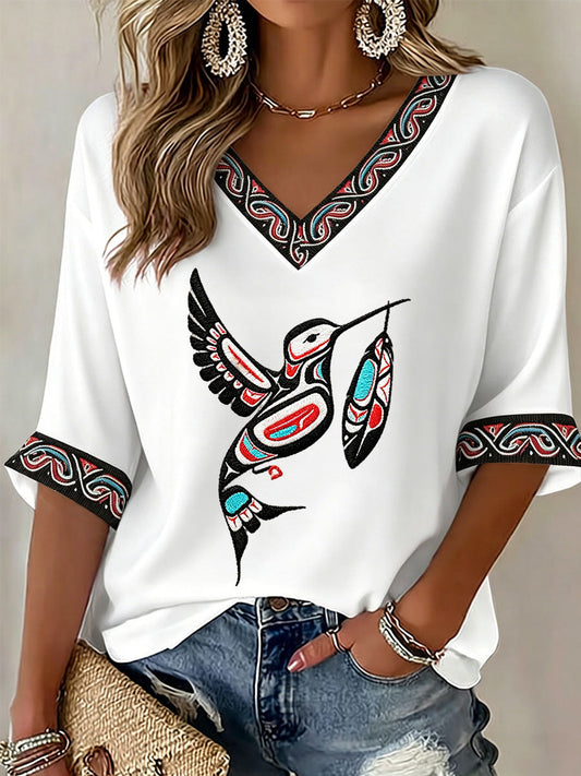Women's Indigenous Totem Art Casual T-shirt