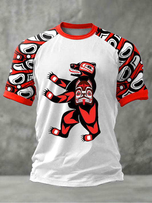 Men's Indigenous Bear Art Casual T-shirt
