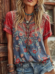 Women's American Flag Floral Print Casual T-shirt